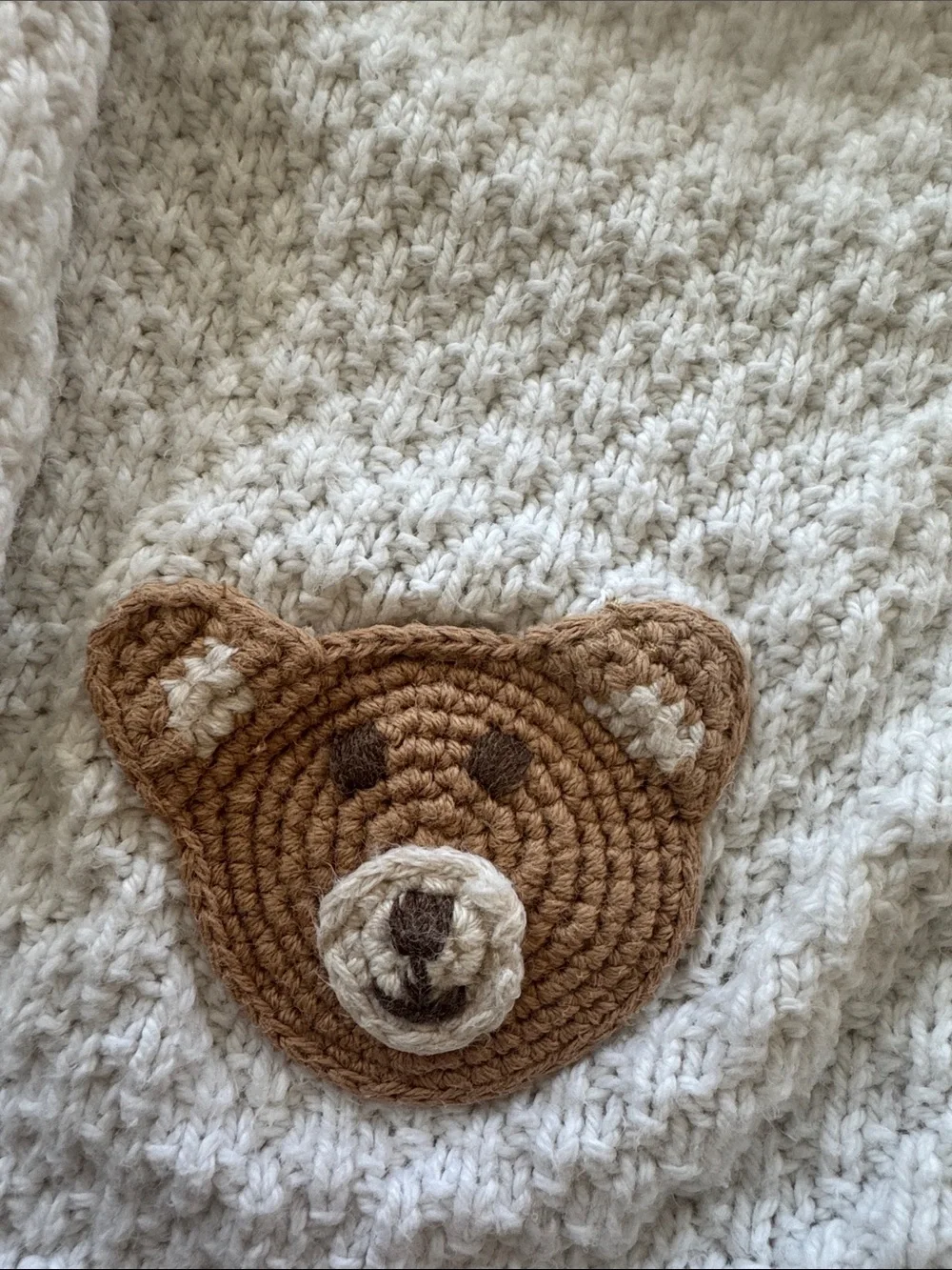 Ralph Lauren Cream Hooded Knit Cardigan with Red Heart & Brown Bear Patch